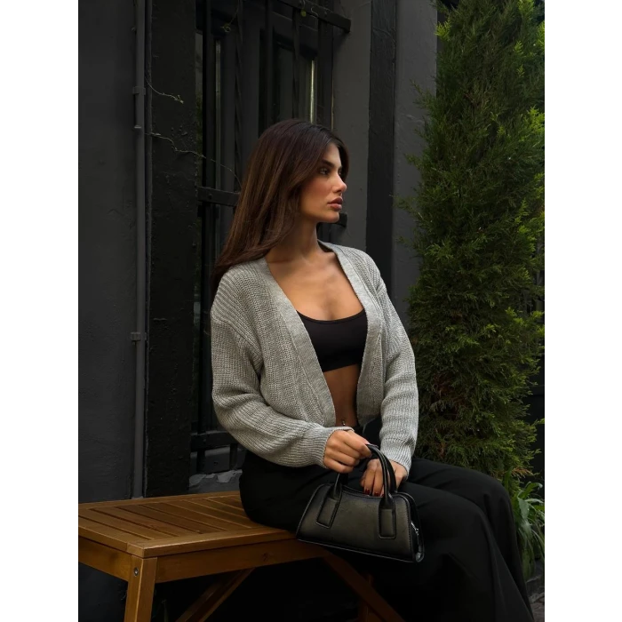 Lara Açık Ön Crop Triko Hırka