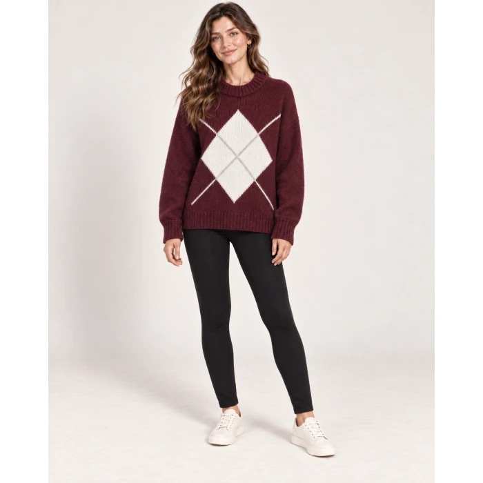 Lavin Baklava Desenli Oversize Triko Tunik