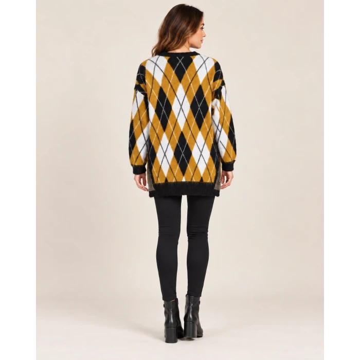Lavin Baklava Desenli Oversize Triko Kazak