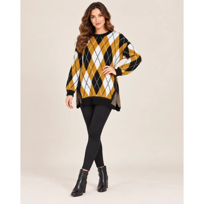 Lavin Baklava Desenli Oversize Triko Kazak