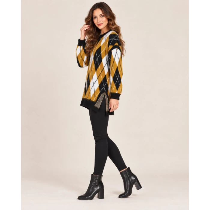 Lavin Baklava Desenli Oversize Triko Kazak
