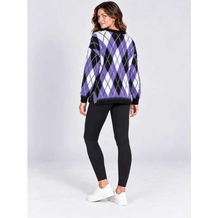 Lavin Baklava Desenli Oversize Triko Kazak