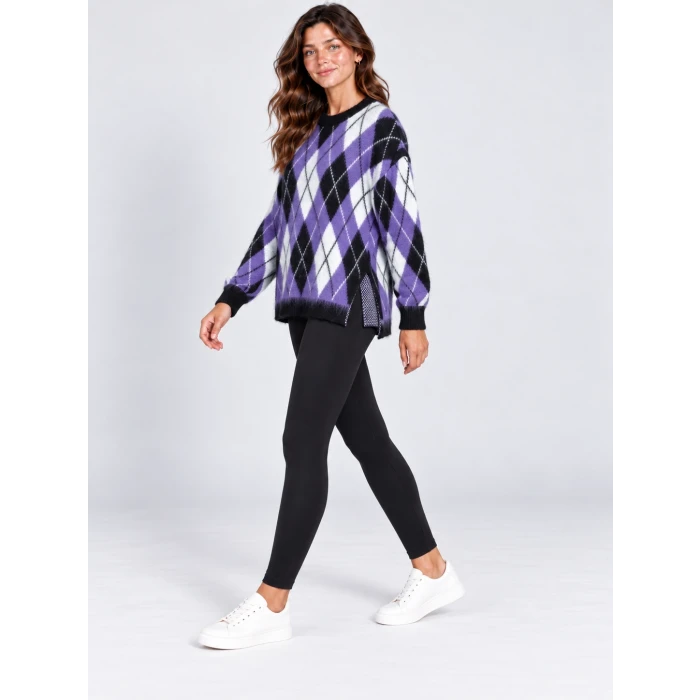 Lavin Baklava Desenli Oversize Triko Kazak