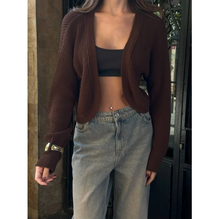 Lara Açık Ön Crop Triko Hırka