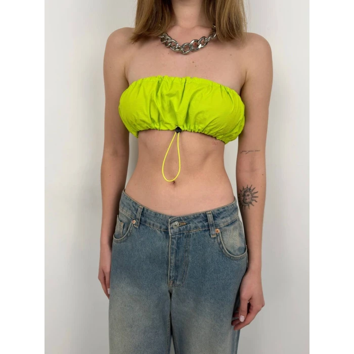 Liora Büzgü Detaylı Straplez Crop