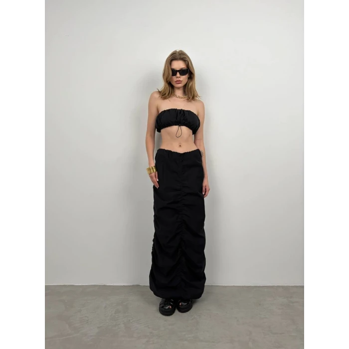 Liora Büzgü Detaylı Straplez Crop