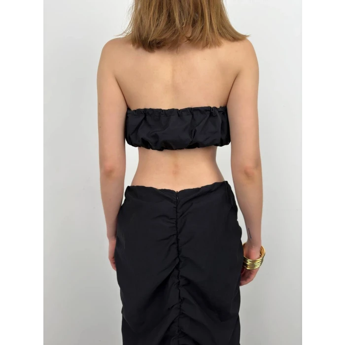 Liora Büzgü Detaylı Straplez Crop