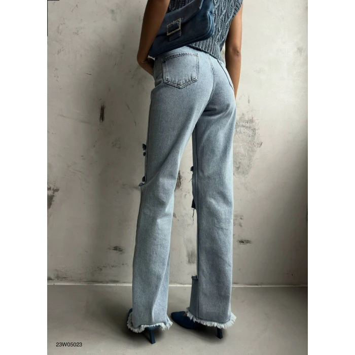 Riva Yırtık Detaylı Wide Leg Kot Pantolon