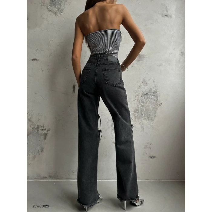Riva Yırtık Detaylı Wide Leg Kot Pantolon