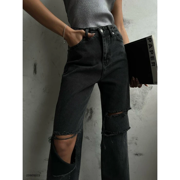 Riva Yırtık Detaylı Wide Leg Kot Pantolon