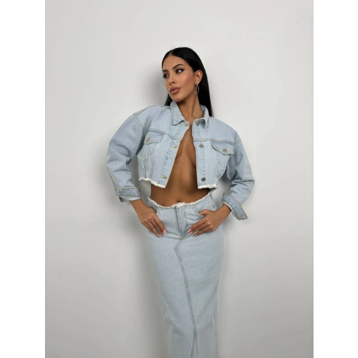 Liora Püskül Detaylı Uzun Denim Etek