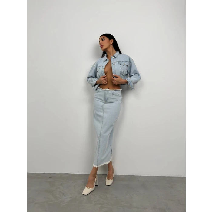 Liora Püskül Detaylı Uzun Denim Etek