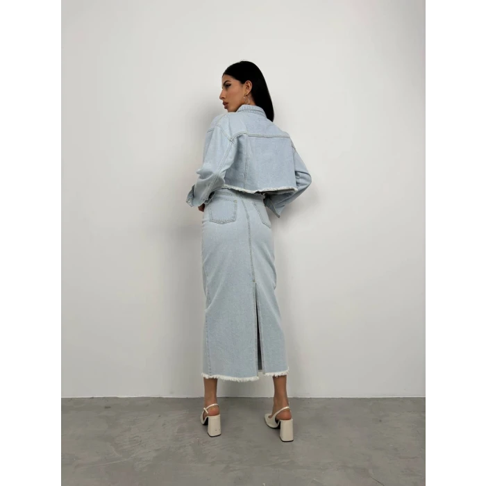 Liora Püskül Detaylı Uzun Denim Etek