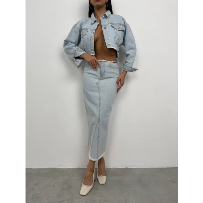 Liora Püskül Detaylı Uzun Denim Etek