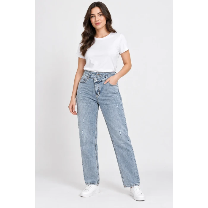 Çapraz Bel Detaylı Yüksek Bel Straight Jean