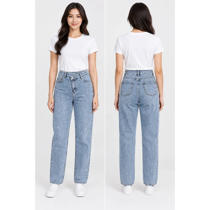 Çapraz Bel Detaylı Yüksek Bel Straight Jean