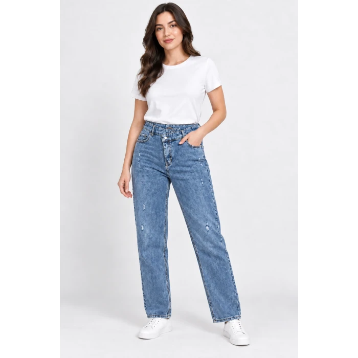 Çapraz Bel Detaylı Yüksek Bel Straight Jean
