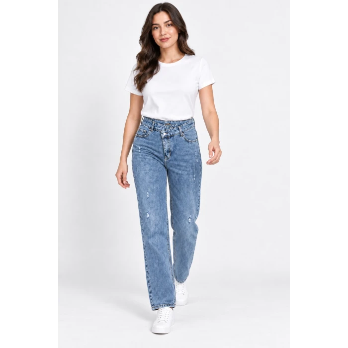 Çapraz Bel Detaylı Yüksek Bel Straight Jean