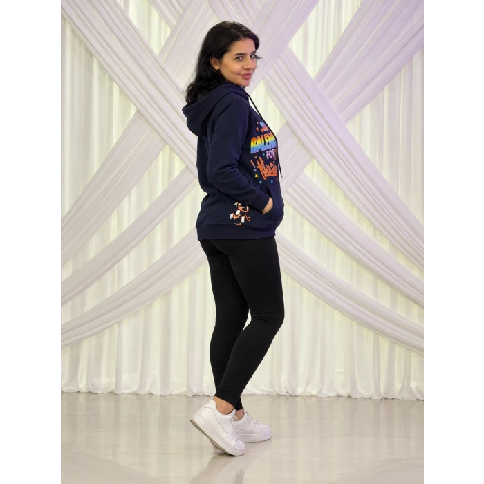 Renkli Baskılı Kapüşonlu Sweatshirt