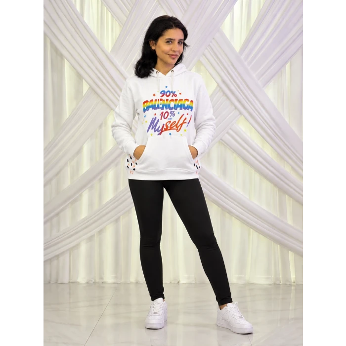 Renkli Baskılı Kapüşonlu Sweatshirt