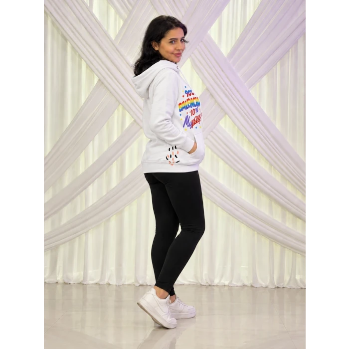 Renkli Baskılı Kapüşonlu Sweatshirt
