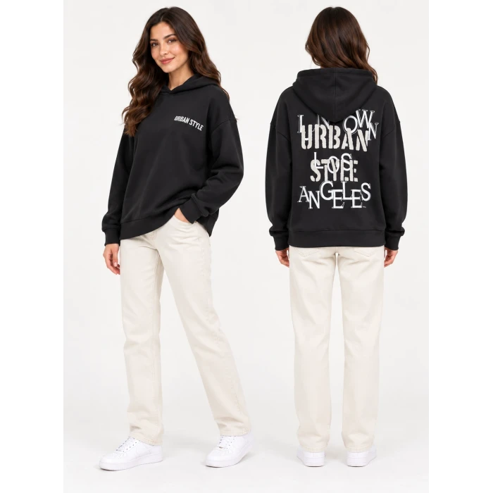Urban Style Sırt Baskılı Kapüşonlu Sweatshirt