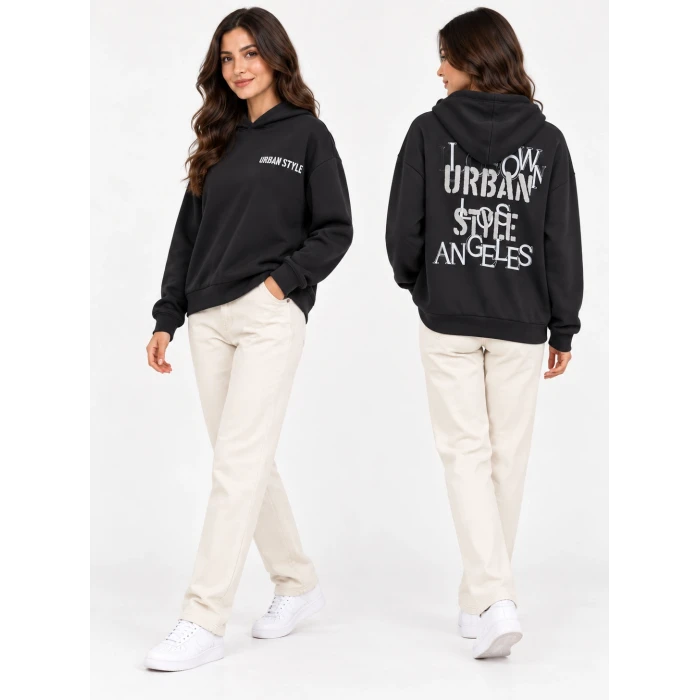 Urban Style Sırt Baskılı Kapüşonlu Sweatshirt