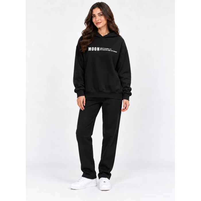 Moon Style Sırt Baskılı Kapüşonlu Sweatshirt