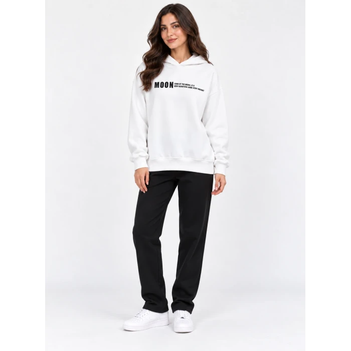 Moon Style Sırt Baskılı Kapüşonlu Sweatshirt