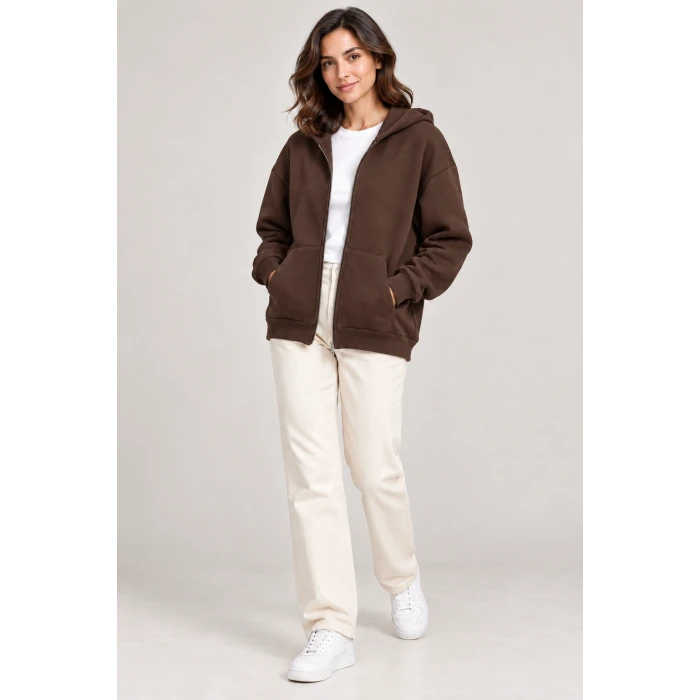 Fermuarlı Kapüşonlu Oversize Sweatshirt