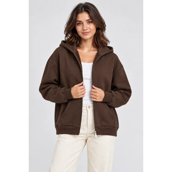 Fermuarlı Kapüşonlu Oversize Sweatshirt