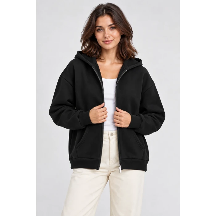 Fermuarlı Kapüşonlu Oversize Sweatshirt