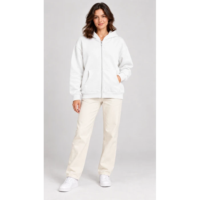 Fermuarlı Kapüşonlu Oversize Sweatshirt