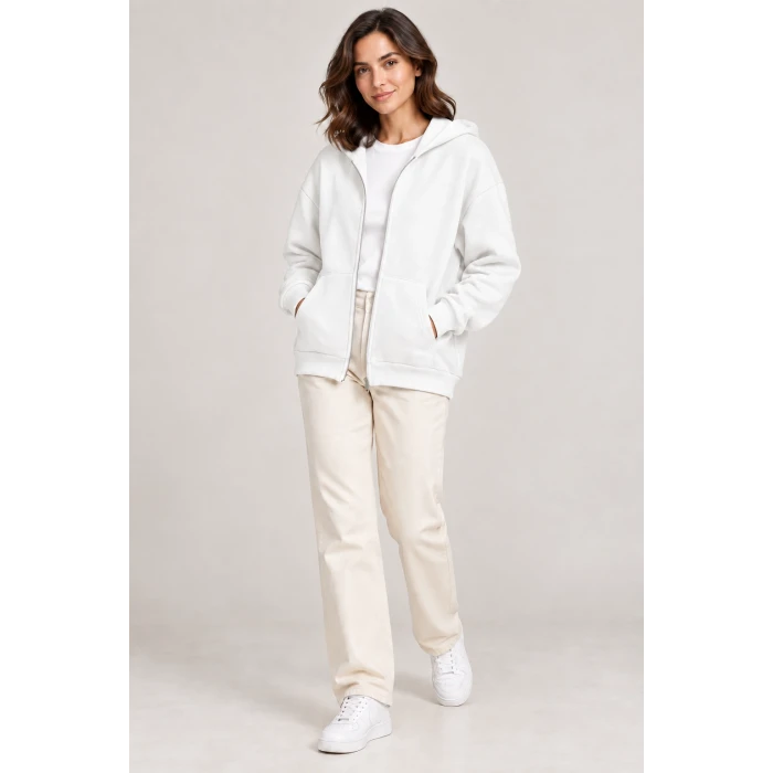Fermuarlı Kapüşonlu Oversize Sweatshirt