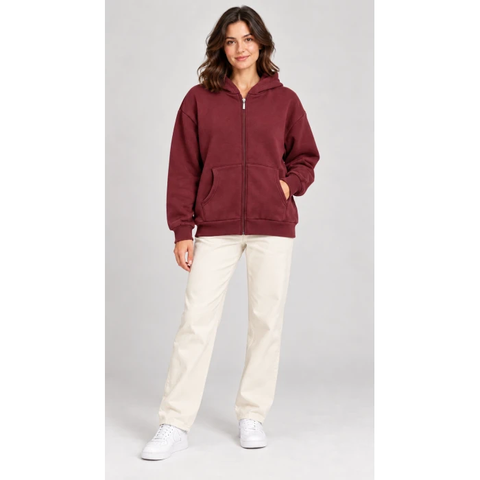 Fermuarlı Kapüşonlu Oversize Sweatshirt