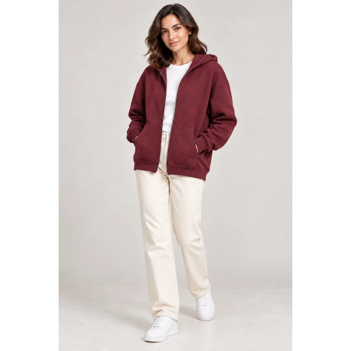 Fermuarlı Kapüşonlu Oversize Sweatshirt