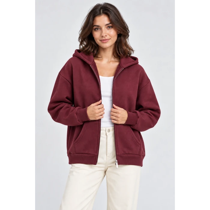 Fermuarlı Kapüşonlu Oversize Sweatshirt