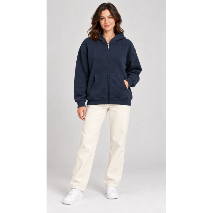 Fermuarlı Kapüşonlu Oversize Sweatshirt