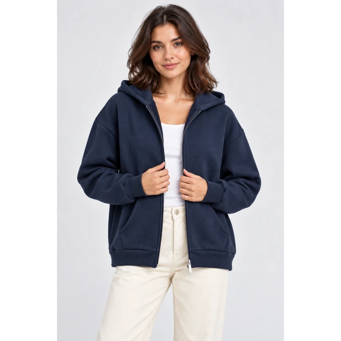 Fermuarlı Kapüşonlu Oversize Sweatshirt