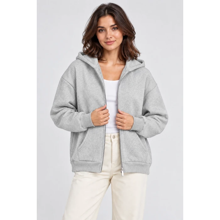 Fermuarlı Kapüşonlu Oversize Sweatshirt
