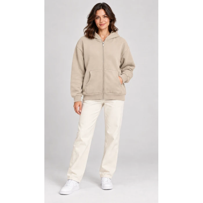 Fermuarlı Kapüşonlu Oversize Sweatshirt