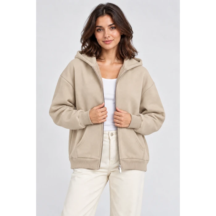 Fermuarlı Kapüşonlu Oversize Sweatshirt