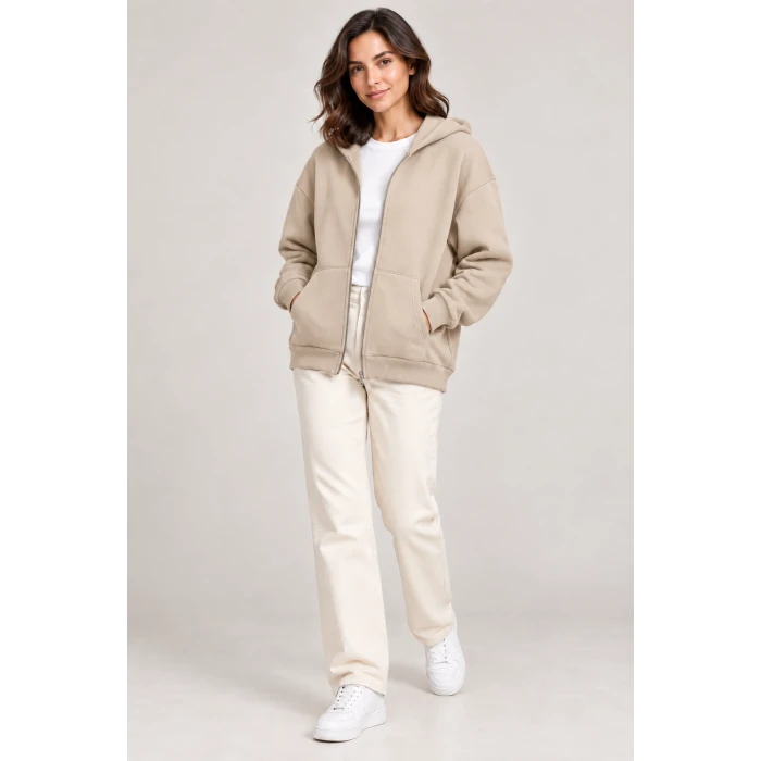 Fermuarlı Kapüşonlu Oversize Sweatshirt