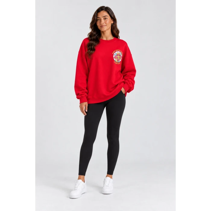 Mantar Baskılı Siyah Şardonlu Sweatshirt