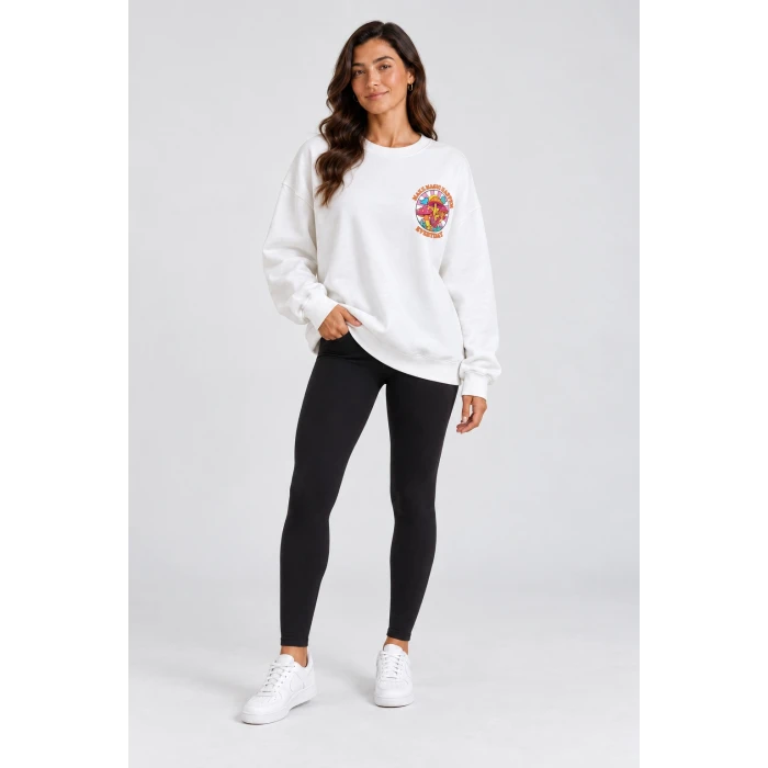 Mantar Baskılı Siyah Şardonlu Sweatshirt