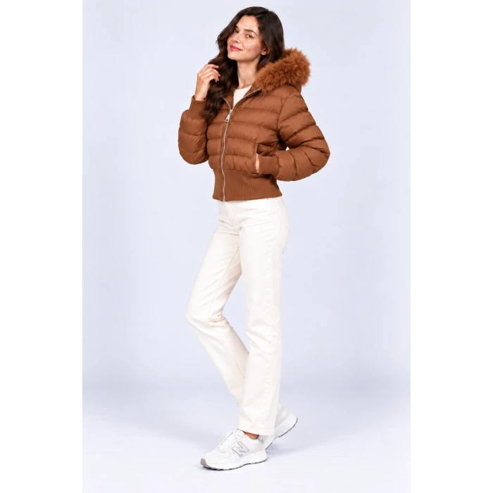 Alessa Kürk Kapüşonlu Kısa Şişme Mont