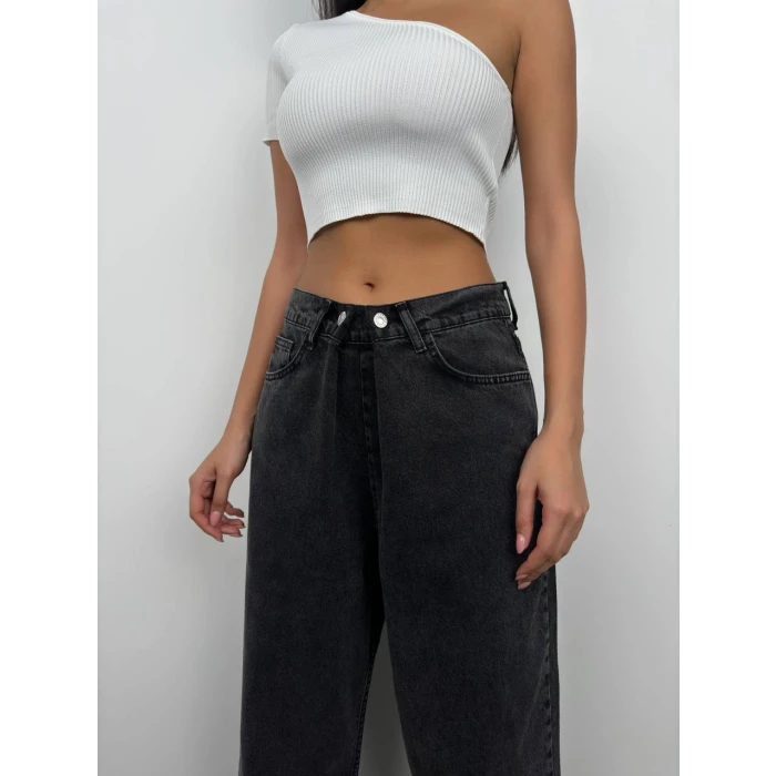 Çift Düğmeli Düşük Bel Wide Leg Jean