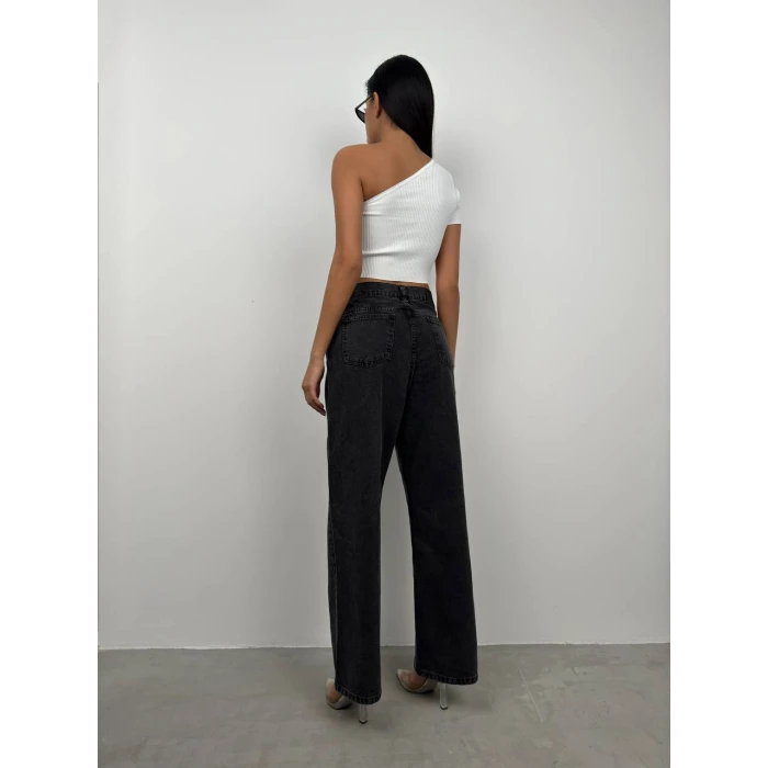 Çift Düğmeli Düşük Bel Wide Leg Jean