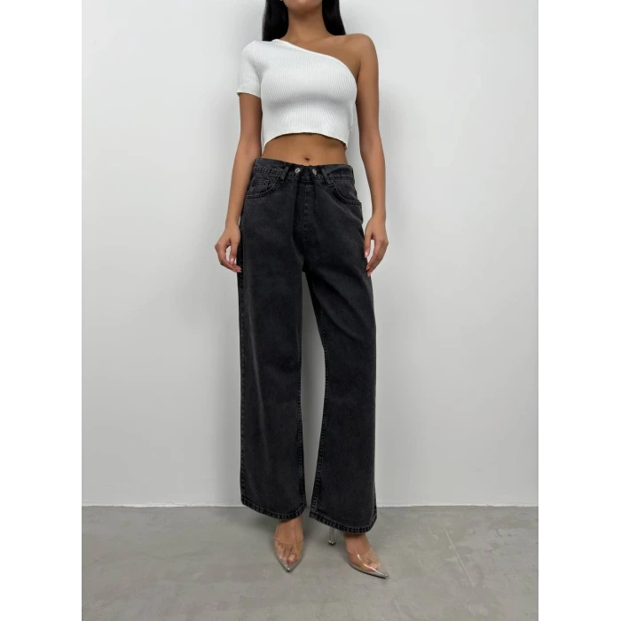 Çift Düğmeli Düşük Bel Wide Leg Jean