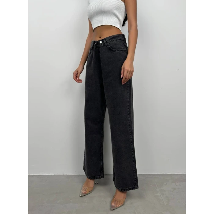 Çift Düğmeli Düşük Bel Wide Leg Jean